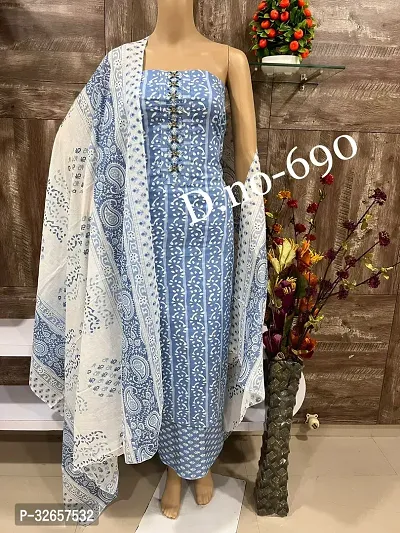 Elegant Cotton Printed Dress Material With Dupatta For Women-thumb0