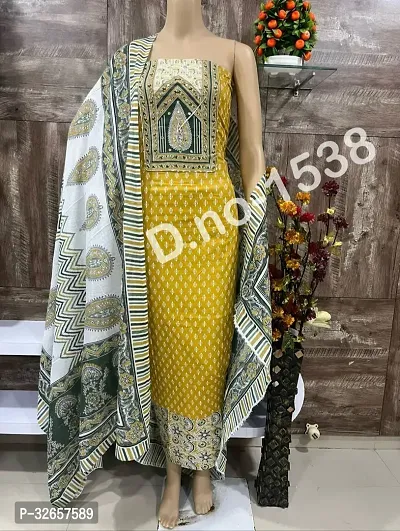 Elegant Cotton Printed Dress Material With Dupatta For Women-thumb0