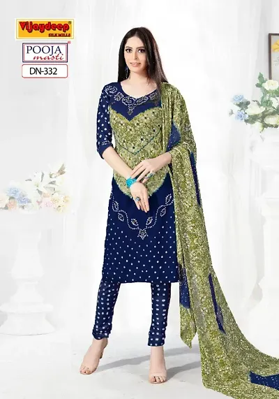 Crepe Printed Unstitched Dress Material with Dupatta Set