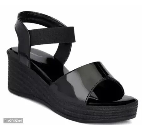 Stylish Black Patent Leather Self Design Heels For Women-thumb0