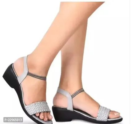Stylish Grey Patent Leather Self Design Heels For Women-thumb0