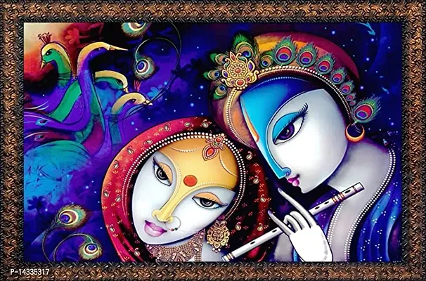 Beautiful Radha Krishna Wall Abstract Painting with Special Effects Sparkle Lamination Synthetic Solid Wooden Frame (Size 55 x 76 cm)