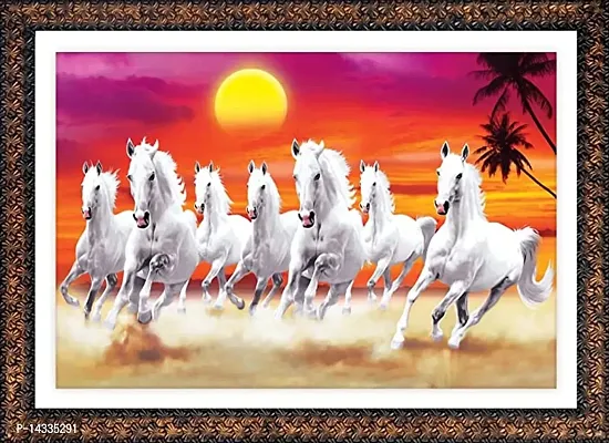 Beautiful Haf Vastu Seven Running Horses Wall Painting With Special Effects Uv Texture Printing Synthetic Solid Frame 1420_13, Black-thumb0