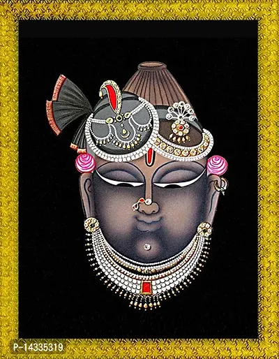 Beautiful Shrinathji Temple Nathdwara Wall Painting with Special Effects Sparkel Lamination Synthetic Solid Golden
