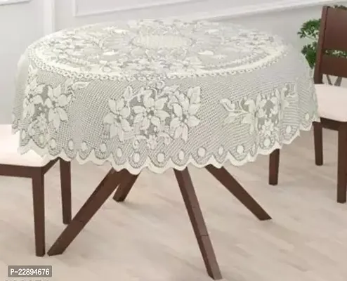 Beautiful White Cotton Blend  Round Table Cover