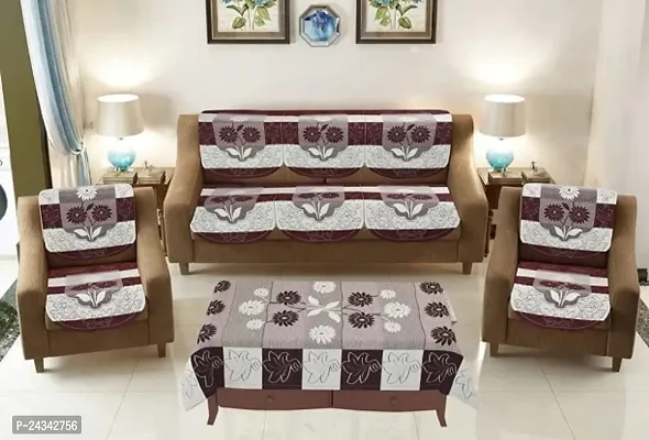 Attractive Print Home Decor 5 Seater Sofa Cover Set with Table Cloths-thumb0