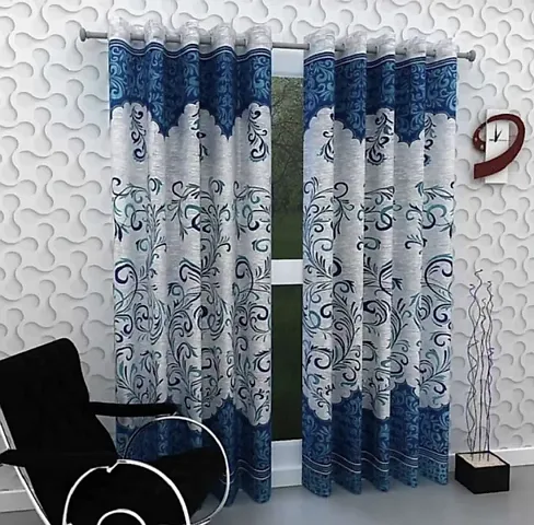 Panipat Textile Hub 2 Piece Polyester Door Curtain - 213 X 121 cm, Floral Blue