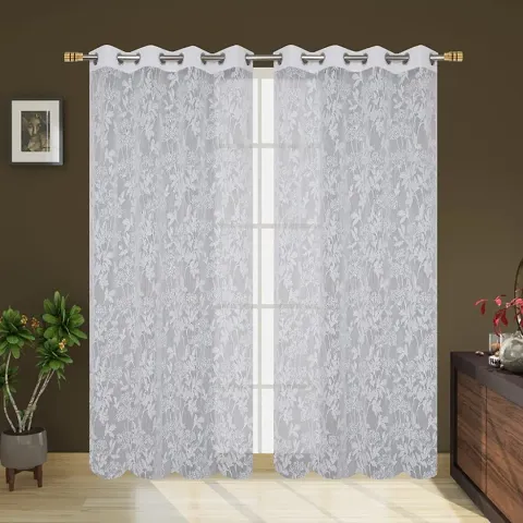 FRACAS Polyester Floral Design Heavy Net Curtain Pack of 2 | Jhaad Net