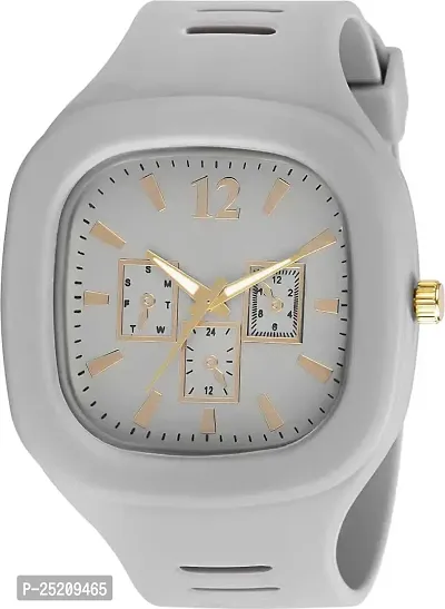 Varni Retail Grey Square Dial Silicone Strap Watch for Men