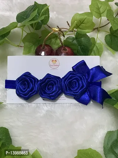 Joy's Creations Rosey Posey Bow with Double Satin Ribbon Soft Elastic HairBand for Girls (Royal Blue)-thumb0