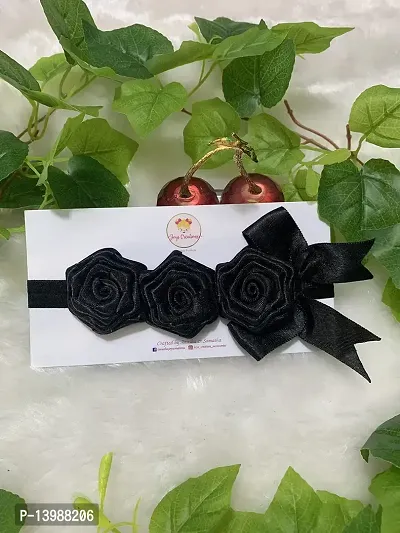 Joy's Creations Rosey Posey Bow with Double Satin Ribbon Soft Elastic HairBand for Girls (Black)