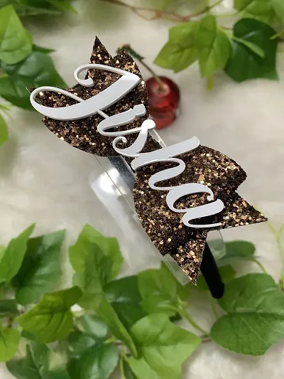 Joy's Creations Glittery Customised Name Bow Head Band for Girls (Brown)