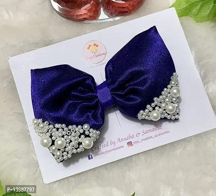 Pearl Hair Bow Clip Blue Purple