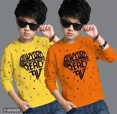 KIDS BOYS ROUND NECK FULL SLEEVES PRINTED T SHIRT PACK OF 2-thumb0