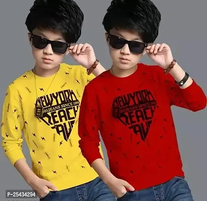 KIDS BOYS ROUND NECK FULL SLEEVES PRINTED T SHIRT PACK OF 2-thumb0