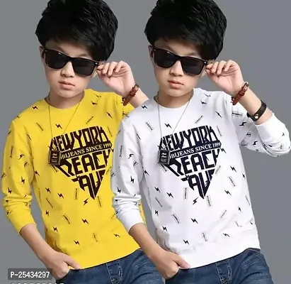 KIDS BOYS ROUND NECK FULL SLEEVES PRINTED T SHIRT PACK OF 2-thumb0