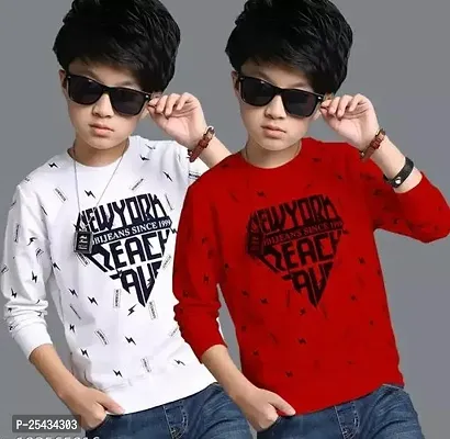 KIDS BOYS/GIRLS ROUND NECK FULL SLEEVES PRINTED T SHIRT, PACK OF 2-thumb0