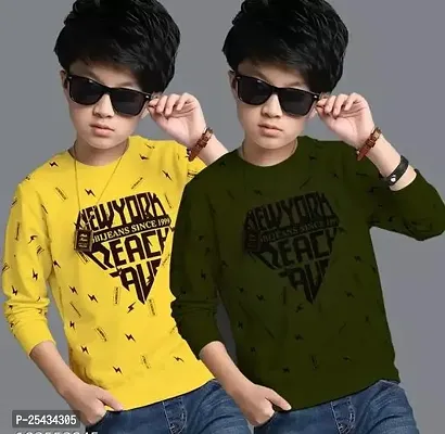 KIDS BOYS ROUND NECK FULL SLEEVES PRINTED T SHIRT PACK OF 2