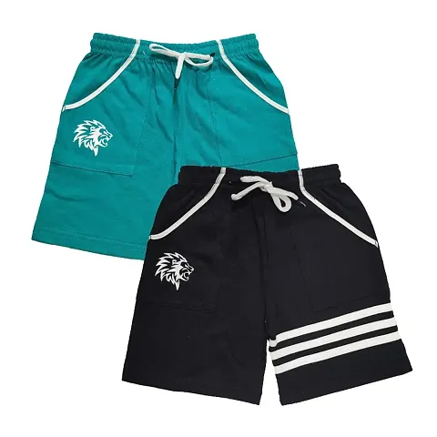 ATLANS Boys Cotton Solid Self Design Shorts/Bermuda (Pocket-3-Patti-Nikkar-Black/Rama-P2-10-11 Year, Pack of 2