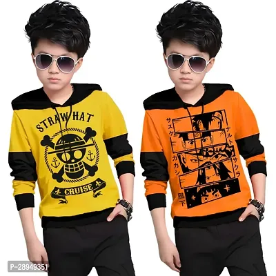 Trendy Printed Regular Fit Hooded Casual T-shirt for Boys Pack of 2-thumb0