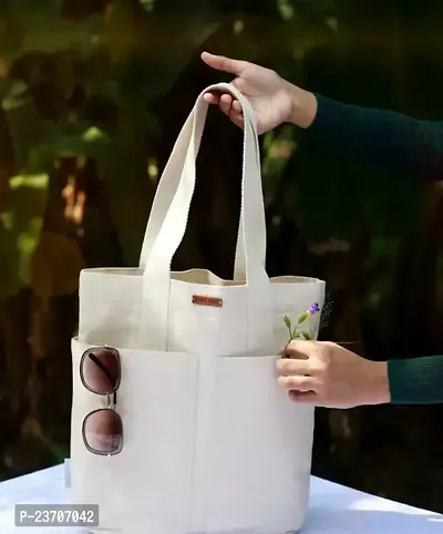 Stylish White Canvas Solid Handbags For Women-thumb0