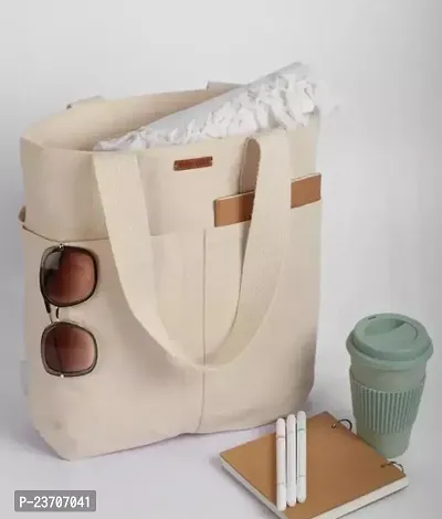 Stylish Beige Canvas Solid Handbags For Women-thumb0