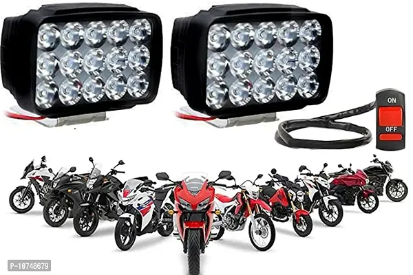 Essential Waterproof 15 Led Fog Light Head Lamp For All Bikes And Scooters Pack Of 2, Free On/Off Switch, White)