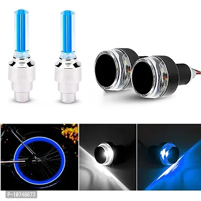 Essential Universal Waterproof Dual Color Bike Handle Bar Led Turn Signal Indicators Combo With Blue Motion Sensor Tyre Led Light Blue/White  Tyre Light), Pack Of 2