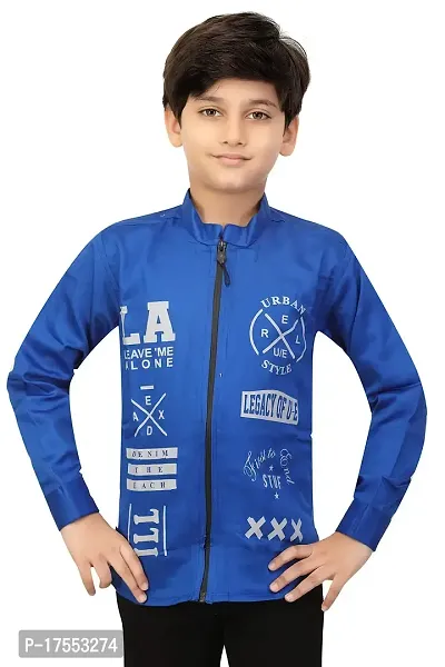 Evergreen Boys Cotton Hooded Neck, Zipper and Round Neck Jacket (12-13 Years, Blue)