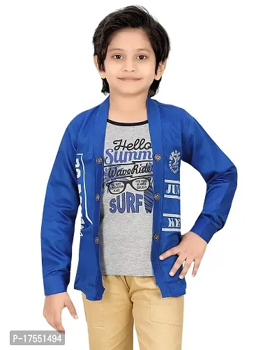 Evergreen Boys Cotton Hooded Neck, Button and Round Neck Jacket.