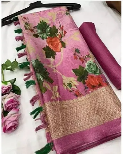 Elegant Linen Saree with Blouse piece 