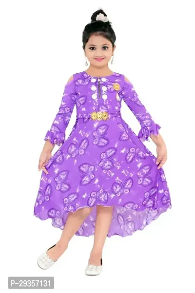 Fabulous Purple Satin Printed Dress For Girls