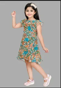 Fabulous Green Georgette Printed Dress For Girls-thumb2