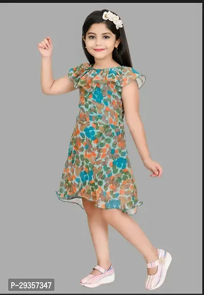 Fabulous Green Georgette Printed Dress For Girls-thumb3