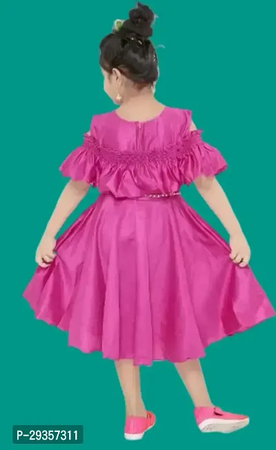 Fabulous Pink Crepe Solid Dress For Girls-thumb2