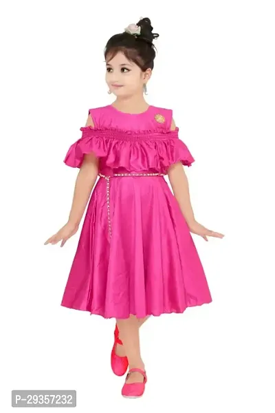 Fabulous Pink Silk Solid Dress For Girls-thumb0