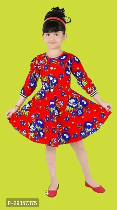 Fabulous Red Cotton Printed Dress For Girls-thumb0