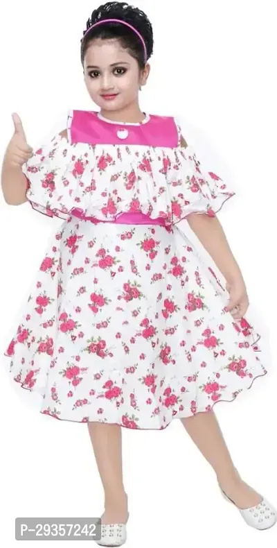 Fabulous White Cotton Printed Dress For Girls