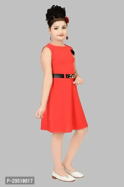 Fabulous Red Cotton Blend Solid Dress For Girls-thumb3