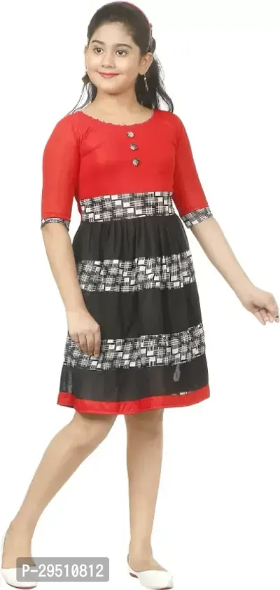 Fabulous Red Cotton Blend Printed Dress For Girls-thumb0