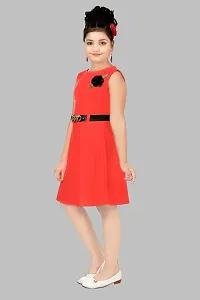 Fabulous Red Cotton Blend Solid Dress For Girls-thumb4