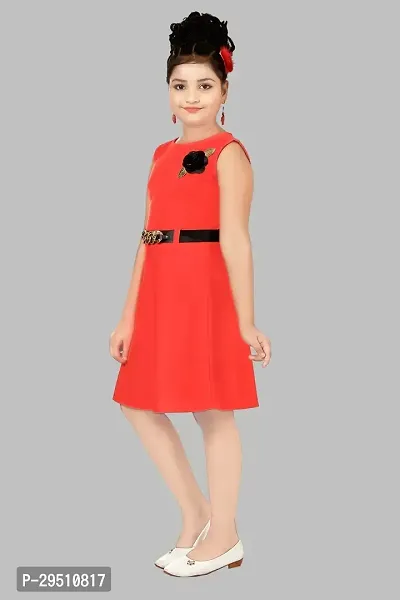 Fabulous Red Cotton Blend Solid Dress For Girls-thumb5