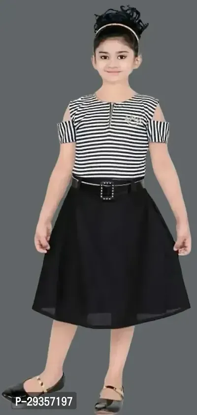 Fabulous Black Cotton Blend Printed Dress For Girls-thumb0