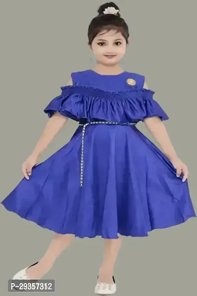 Fabulous Blue Crepe Solid Dress For Girls-thumb0