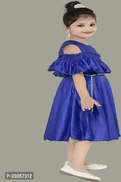 Fabulous Blue Crepe Solid Dress For Girls-thumb3