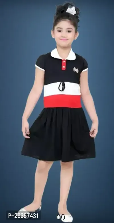 Fabulous Black Cotton Colourblocked Dress For Girls-thumb0