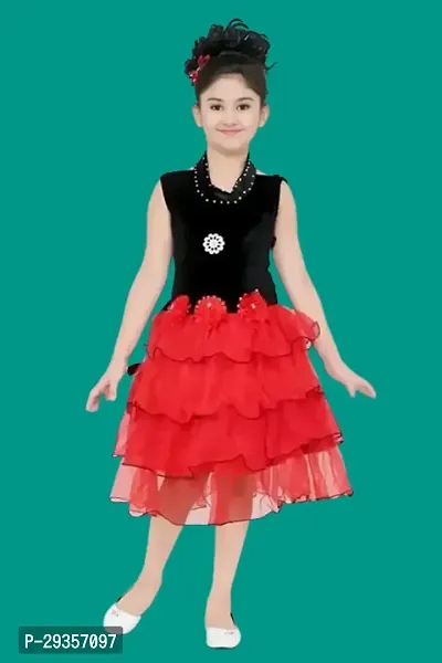 Fabulous Red Net Colourblocked Dress For Girls-thumb0