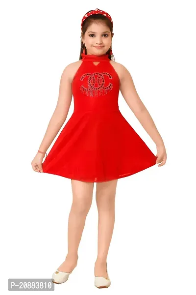 Stylish Red Crepe Frocks For Kids Girls-thumb0