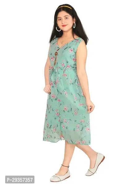 Fabulous Turquoise Georgette Printed Dress For Girls-thumb2