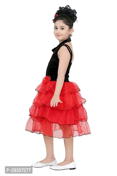 Fabulous Red Cotton Blend Solid Dress For Girls-thumb2